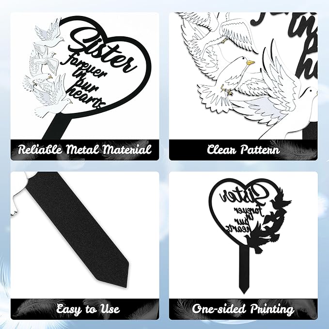 BUoonyer Stake Graves Cemetery Decorations - Sister Metal Memorial Grave Markers, Girls Heart Graveyard Sympathy Plaque, Dove Remembrance Graveside Burial Decor Sign for Outside Yard Garden