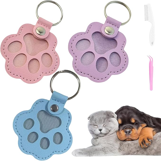 Cat & Dog Hair Keychain - Paw Shaped Leather Memorial Keepsake for Dog Cat Fur Storage, Pet Fur Keepsake Collector