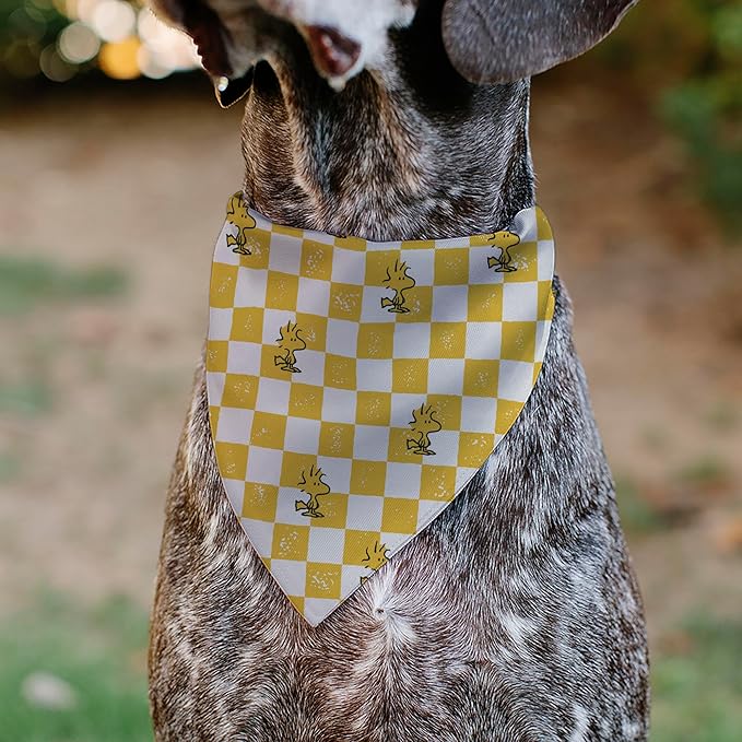Peanuts Pet Bandana Peanuts Woodstock Pose Checker Yellow White Slip On Collar Bandana Only