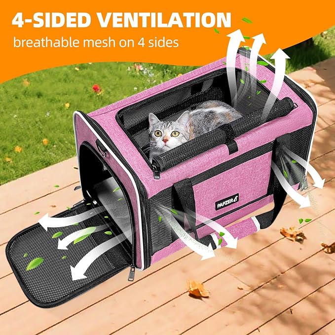 Cat Carrier Soft-Sided Travel Bag for Medium to Large Cats Over 15lbs, Small Dog Carrier Crate Top Entry Breathable Mesh Puppy 12 Pounds, Pet Rabbit Carrying Cage Kennel Collapsible Pink