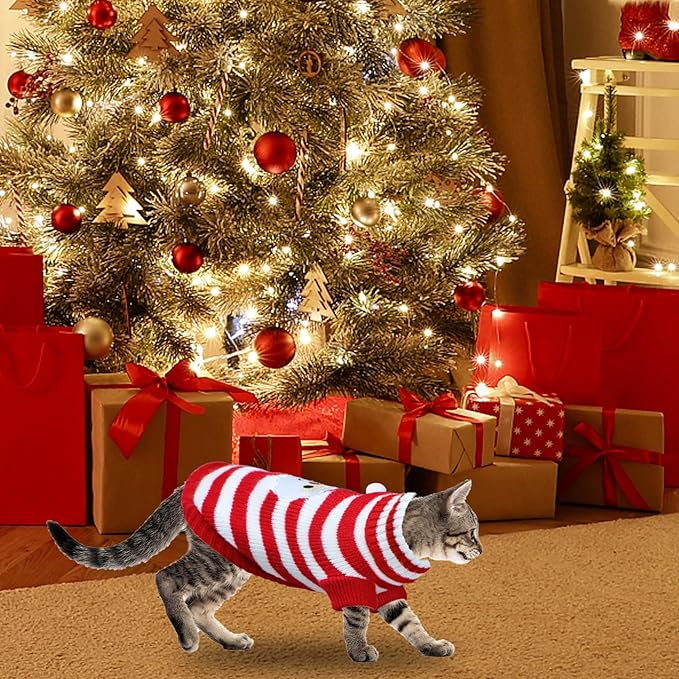 Cat Dog Christmas Sweater Pet Winter Warm Coat Pajamas Small Dog Sweaters Christmas Santa Sweater for Cats Kitty Puppy Small Dogs (Santa, M)