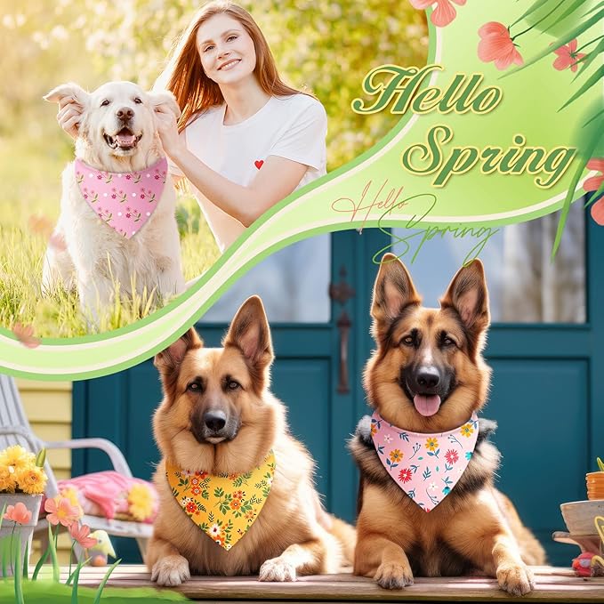Abbylike 50 Pieces Spring Dog Bandanas Bulk Flower Daisy Sunflower Dog Bandanas for Pets Triangle Kerchief Scarf Bibs for Spring Pets Dogs Party Costume Accessories, 25 Styles (31.5 x 21.7 x 21.7)
