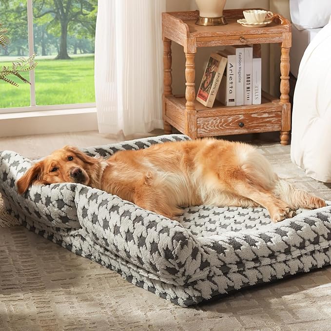 FURTIME Orthopedic Dog Beds Large Sized Dog, XXL Washable Memory Foam Pet Couch Bed with Removable Washable Cover, Non-Slip Bottom with Bolster Sides, Grey