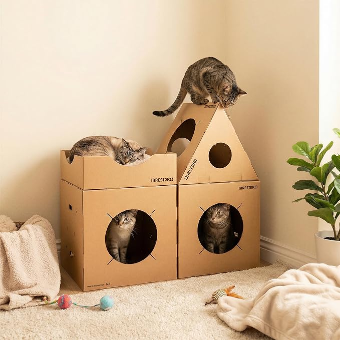 Modular Cardboard Cat Condo System, Bowl-Shaped Cat Bed Module, Foldable Stackable DIY Cat House for Indoor Cats