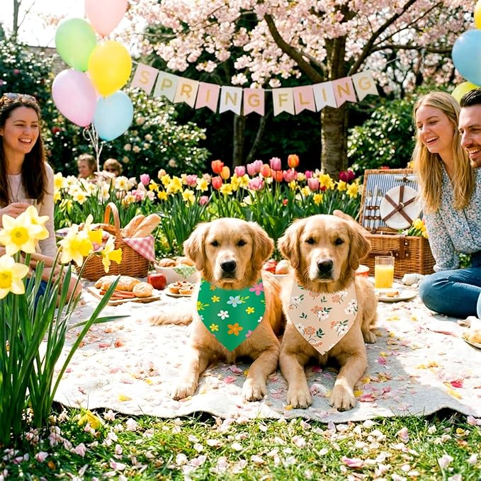 Abbylike 50 Pieces Spring Dog Bandanas Bulk Flower Daisy Sunflower Dog Bandanas for Pets Triangle Kerchief Scarf Bibs for Spring Pets Dogs Party Costume Accessories, 25 Styles (25.6 x 17.7 x 17.7)