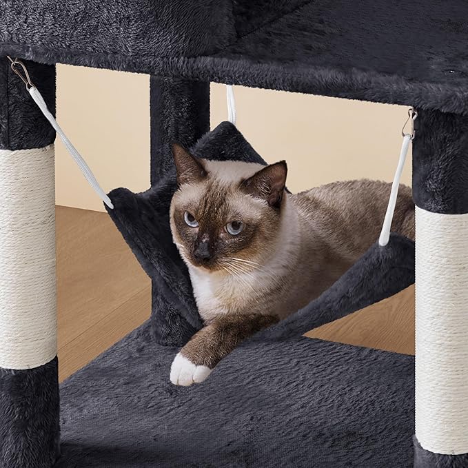 Yaheetech Multil-Level Cat Tree Cat House for Large Cats, 64.5in Cat Tower for Indoor Cats as Modern Activity Center with Scratching Posts & Platform & Perch & Hammock