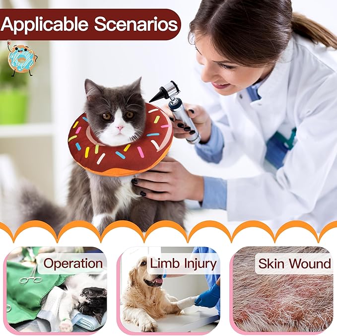 Cat Cone Collar Soft, Cute Cat Donut Collar After Surgery, Adjustable Kitten Recovery Cones to Stop Licking, Lightweight Neck Elizabethan Collars for Cats Kittens (Brown, Large)