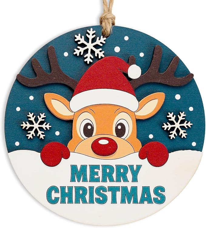 Merry Christmas Ornament, Funny Rustic Christmas Ornament, Cute Reindeer Ornaments, Wooden Holiday Decor, Adorable Reindeer Christmas Tree Hanging, Rustic Merry Gift Idea For Friends Family 2025