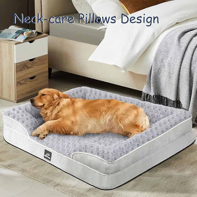 Orthopedic Dog Bed for Large Medium Sized, Washable Memory Foam Large Dog Bed, Durable Medium Pet Sofa with Removable Cover, Washable Waterproof Pet Couch Beds(Grey, XXL)