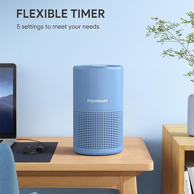 FULMINARE Air Purifiers for Home Bedroom H13 HEPA Air Purifier, 3 Speeds, Timer, 24dB, Small Mini Air Purifier with Night Light, Deep Blue