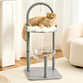 Modern Cat Tree Tower for Indoor Cats up to 12lbs, 34" H Furniture-Style Metal Cat Tower with Scratching Posts, Wood Cat Bed with Soft Plush Cushion Washable, Acrylic Capsule, Dove Gray