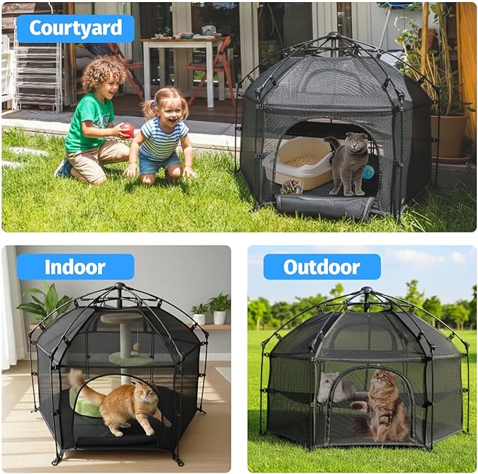 EighteenTek® Catio Outdoor Cat Enclosure 3-Tier Pop up Cat Tent Playpen | Portable Kitten Catio Tower | Pet Playpen Indoor/Outdoor Cats Enclosed | Play Tents for Patio Balcony Courtyard Camping