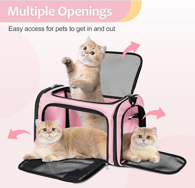 Discala Cat Dog Carrier Up to 15 Lbs TSA Airline Approved Pet Carrier for Small Medium Cats Puppies Dog Carriers for Small Dogs Collapsible Soft Sided Cat Travel Carrier - Pink 15.7"x10.2"x10.2"