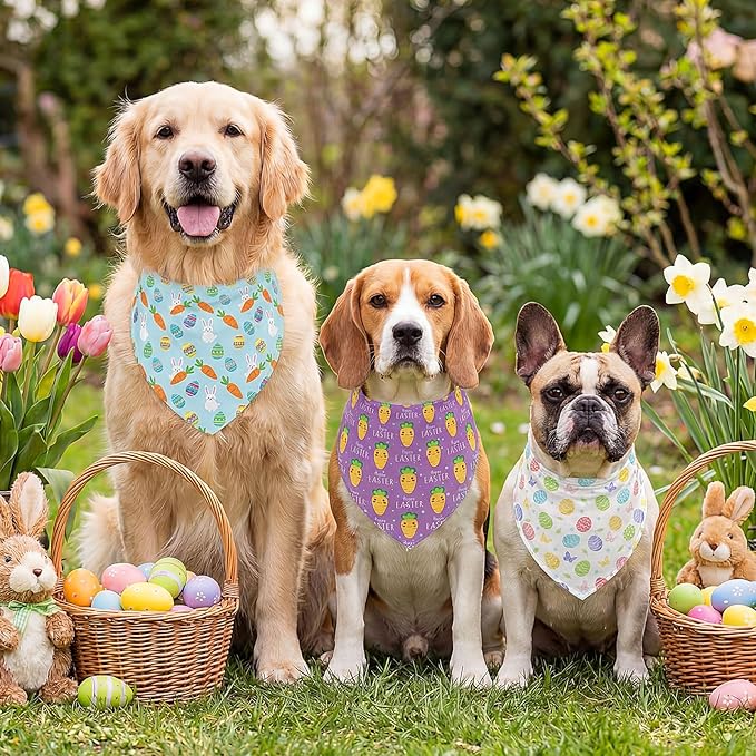 Abbylike 50 Pcs Easter Dog Bandanas Bulk Bunny Egg Carrot Bandanas for Dogs Triangle Kerchief Bibs Scarf Set for Pet Easter Costume Photo Props Accessories Pet Shops, 25 Styles (25.6 x 17.7 x 17.7)