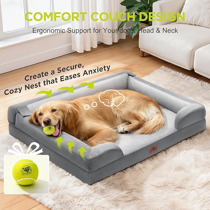 Orthopedic Dog Beds for Large Medium Dogs, Big Waterproof Memory Foam Pet Couch Bolster Bed with Removable Washable Cover, 36x27 Inch