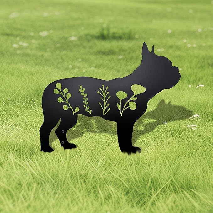 Dog Garden Stake - Unique Gift for Dog Lovers, Black Metal Outdoor Decor, Durable Yard Art Statue (French Bulldog)