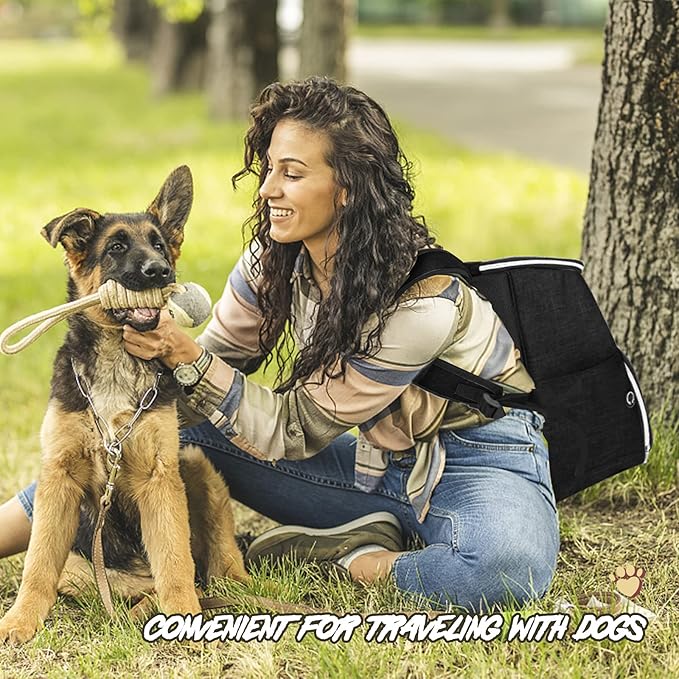 BAGLHER丨Dog Travel Bag Backpack, Airline Approved Pet Supplies Backpack, Dog Travel Bag with 2 Silicone Collapsible Bowls and 2 Food Baskets, Black