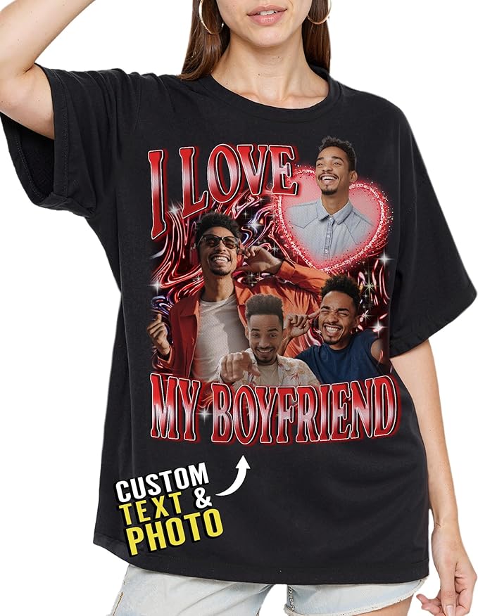 Custom Bootleg Rap Shirt with Photo Text, Vintage Custom Picture Shirt for Girlfriend, Boyfriend, Dad, Mom, Pet Lover Friend