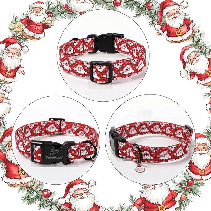 Christmas Dog Collar - Cute Red Santa Christmas Puppy Collar with Safety Buckle, Soft Adjustable Holiday Dog Collars for Small Medium Large Dogs M