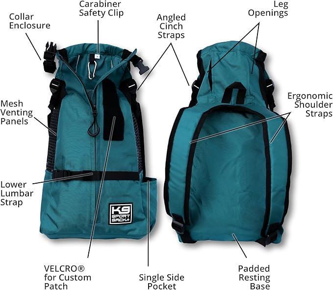 K9 Sport Sack Trainer - Medium, Harbor Blue - Ideal for Dogs with 17-19” Back Length - Backpack-Style Training Carrier - Meant for Quick, Non-Strenuous Activities