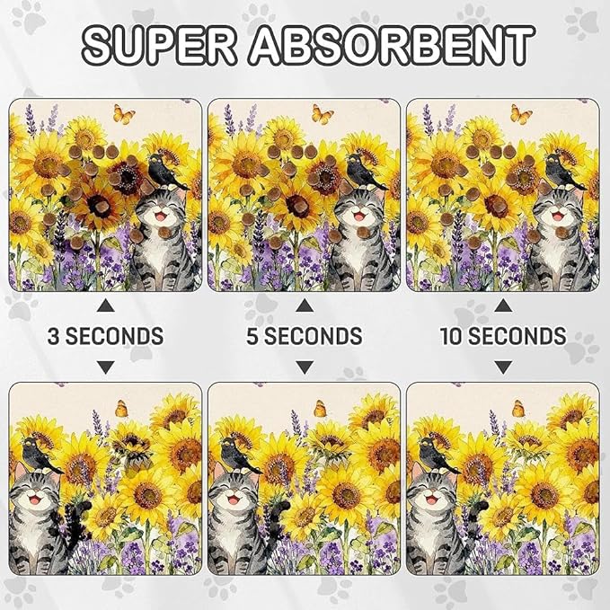 Dog Food Mat for Pet Cat Food Mat, Sunflower Absorbent Quick Dry Dog Bowl Mats for Food and Water, Non-Slip Cat Pet Feeding Mats for Floor Placemats 12"x20"