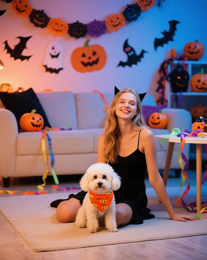PET SHOW 50 Pack Halloween Small Dog Bandanas Bulk XS Washable Puppy Girl Boy Triangle Bibs Ghost Pumpkin Kerchief Set Cats Scarves Pet Holiday Grooming Accessories