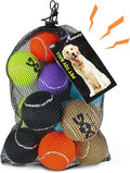 Squeaky Tennis Balls for Dogs - 12 Pack 2.5'' Durable Non-Toxic Outdoor Dog Toys Balls with Mesh Bag, SGS Certified, Colorful Fetch Toys, Medium Large Breeds