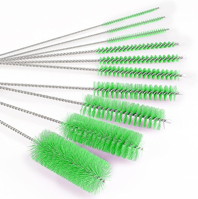 CiaraQ Bottle Cleaning Brushes, 8 Inch Nylon Tube Brush Set, Cleaner for Narrow Neck Bottles Cups with Hook, Set of 10pcs.