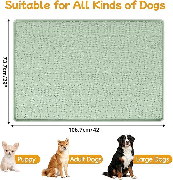 Lanstics Dog Food Mat, 42" x29" Large Silicone Mat Dog Feeding Mat with Raised Edge Non-Slip Pet Feeding Mat for Food and Water Bowl, Easy to Clean, Floor Protection (Light Green)