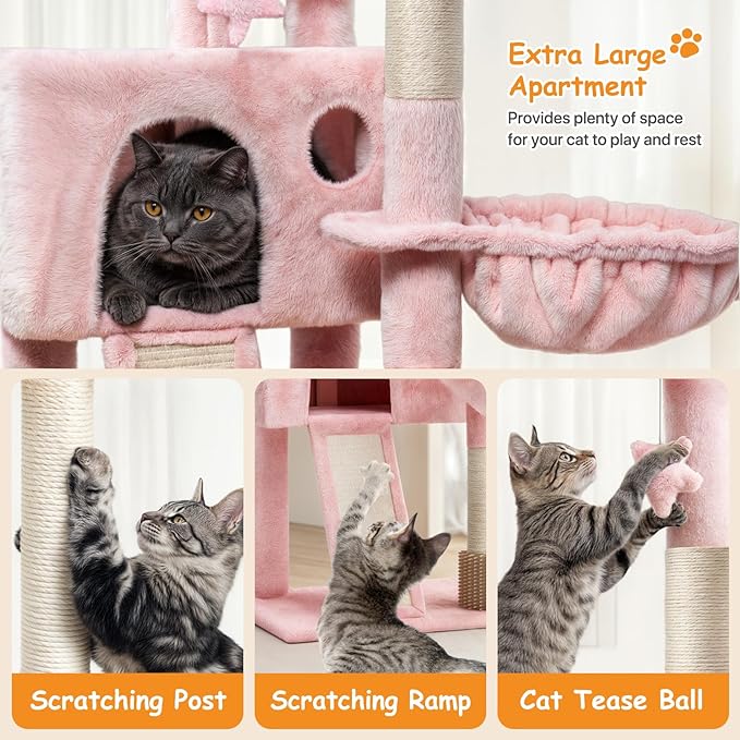 36-Inch Cat Tree for Small Cats, Multi-Level Cat Tower with Scratching Posts, Hammock, Cozy Condo & Scratching Board, Soft Pink Cat Furniture for Indoor Use