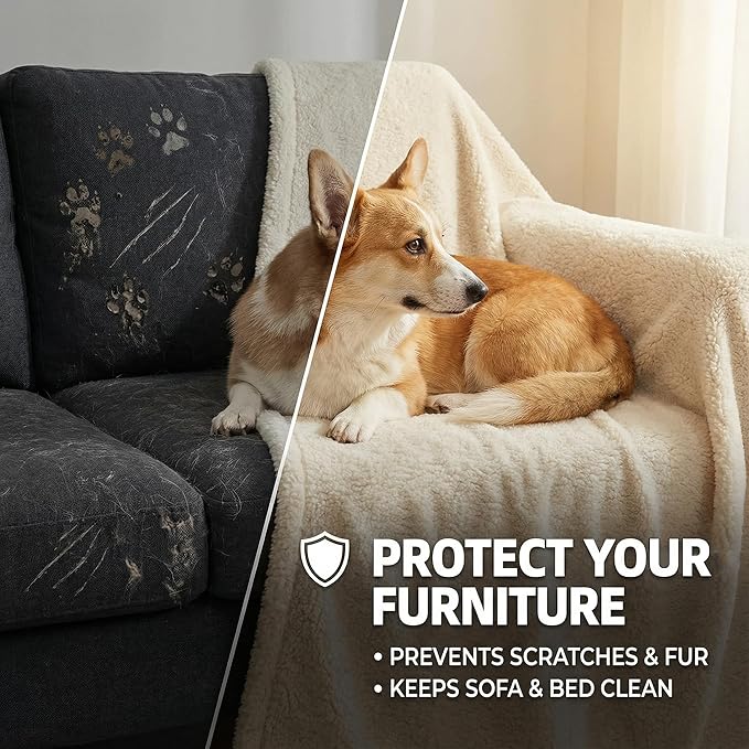 furrybaby Dog Blanket Soft Dog Blankets for Large Dogs Puppy Essentials Washable Sherpa Fleece Cat Blanket 32x40 Inches for Bed Furniture Couch Sofa (Medium, Beige)