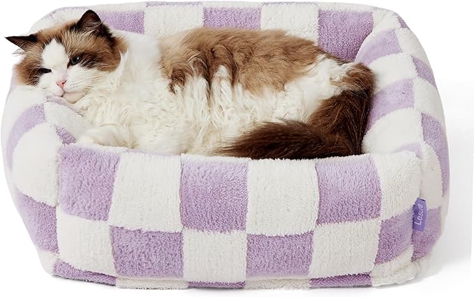 LE SURE Cute Dog Bed for Small Dogs & Cats- Washable Puppy Beds,Cozy Rectangle Orthopedic Pet Sofa with Jacquard Shaggy Plush & Anti Slip Bottom,20x19x6inches