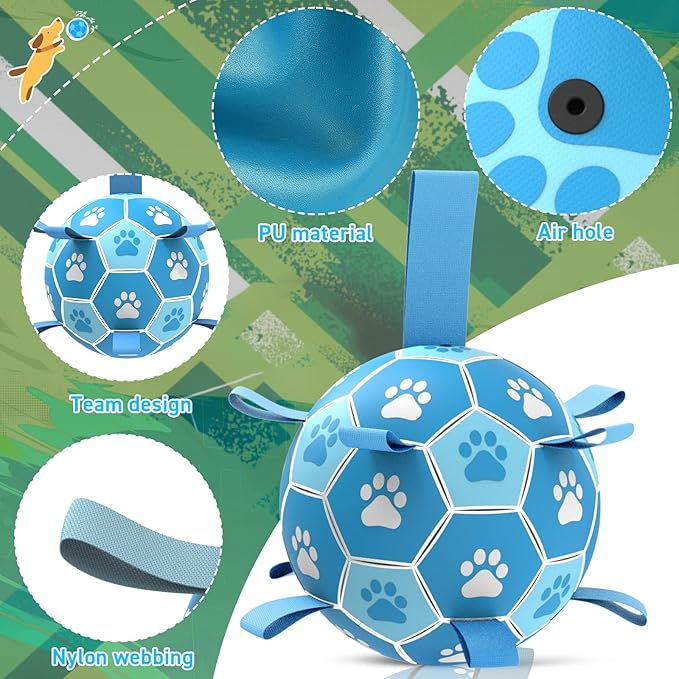 QDAN Dog Toy Balls, Premium Dog Soccer Ball with Straps, Outdoor Dog Toys, Pet Training Soccer for Medium Large (6 Inch)