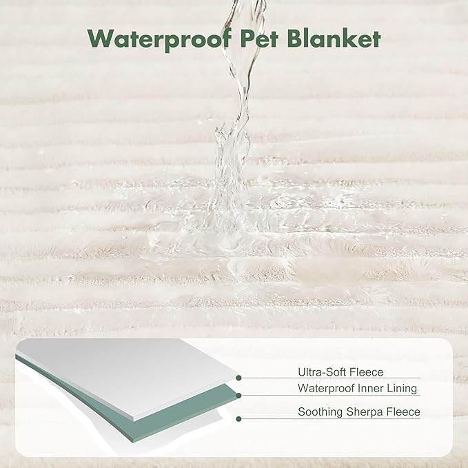 Waterproof Twin Blanket for Bed - Washable Large Dog Blankets for Bed Protector, Thick Cozy Fleece Calming Pet Blankets for Indoors & Outdoors, Cream, 60"x80"