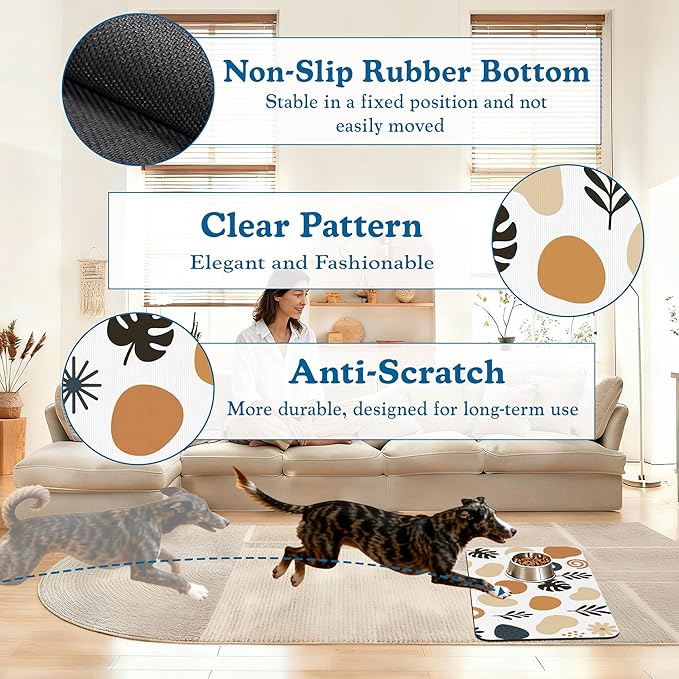 Boho Style Dog Food Mat–Christmas Stocking Absorbent Quick Dry Feeding Placemat for Food and Water Bowls, Non Slip Rubber Backing, Waterproof Pet Supplies for Mess-Free Eating 12"x20"
