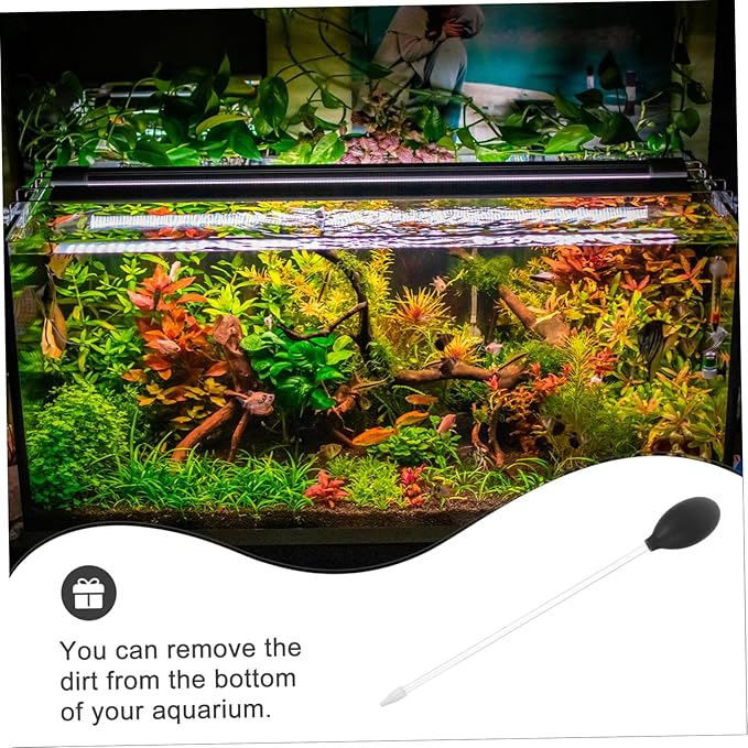 2pcs Fish Tank Water Changer Aquarium Cleaning Tool with Manual Pipette Long Coral Tools Feeder for Home (35cm Tube Clear)