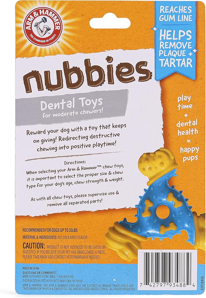 ARM & HAMMER for Pets Nubbies TriBone Dog Dental Toy Best Dog Chew Toy for Moderate Chewers Dog Dental Toy Helps Reduce Plaque & Tartar Peanut Butter Flavor Baking Soda (Pack of 24)