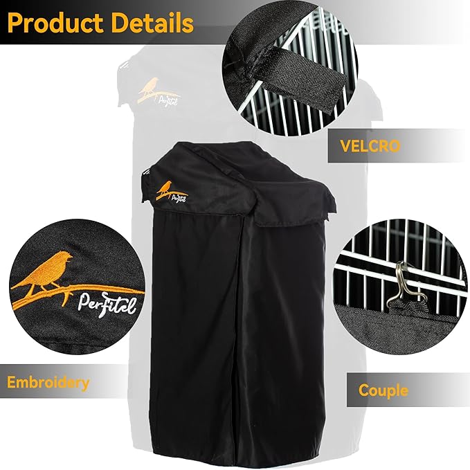 Small Bird Cage Cover(Black) Good Night Black-Out Cover for Birdcage with Roof Top Durable Breathable Washable Material (cage is not Included) (18 * 14 * 40, U-Shaped)