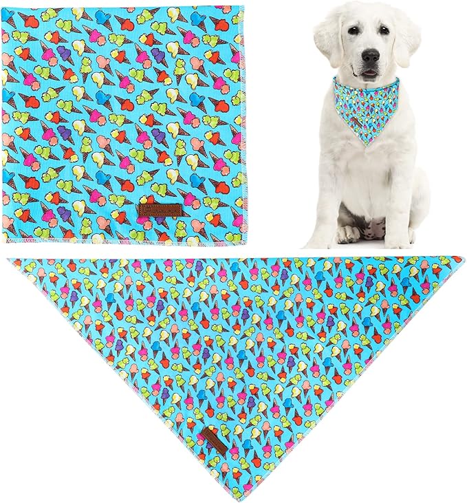 Summer Dog Bandana, Hawaii Bandana for Medium Large Dog, Cute Blue Puppy Bandana, Cotton Adorable Pet Triangle Bid Scarf Kerchief for Girl Boy Dogs
