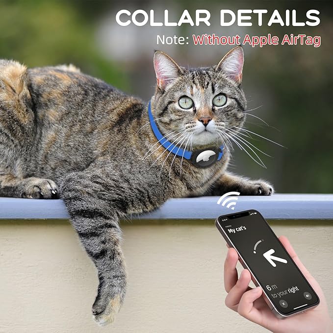 AirTag Cat Collars, Stretchy Collar with Apple AirTag Holder and Bell, Breakaway Ultra Design Elastic GPS Tracking Collars for Cats and Puppies, (7.5-12.5 Inch), Sapphire Blue