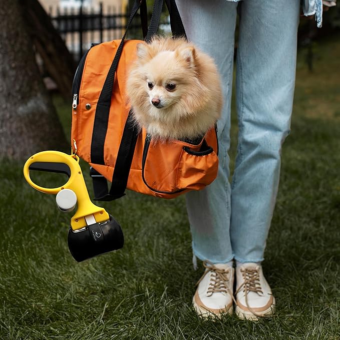 Pet Poop Scooper for Dogs and Cats, Kid-Friendly, Portable & Easy Clean Dog Waste Tool, Hands-Free Bag Attachment for Walks, Indoor, Travel & Outdoor Use, One-Hand Operation (5 Rolls Trash Bags)