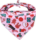 ARING PET Christmas Dog Bandanas, Pink Santa Claus Reindeer Gingerbread Man Christmas Tree Holiday Pet Bandana Scarf Triangle Bibs for Puppy Small Medium Large Boy Girl Dogs Cats-L
