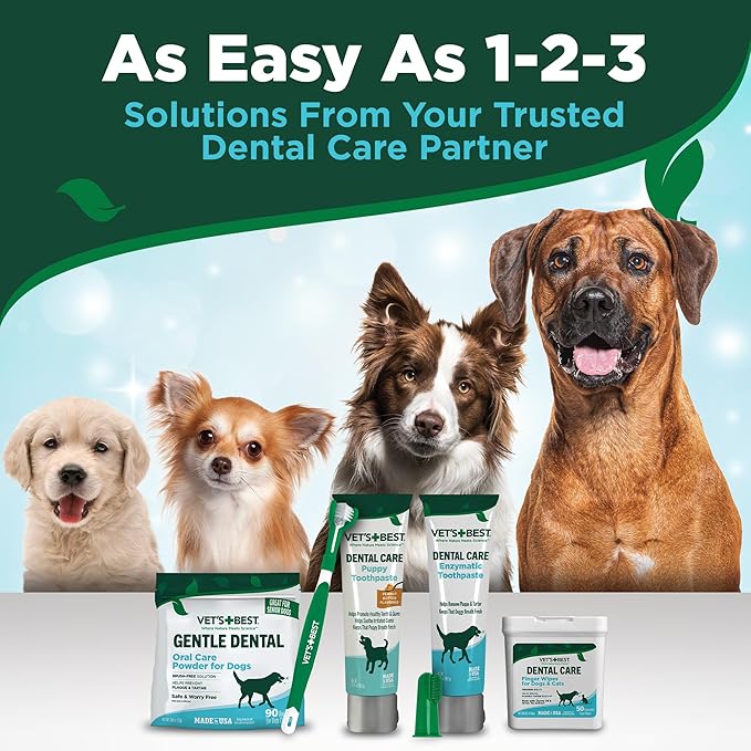 Vet's Best Dog Toothpaste & Toothbrush Kit for Puppies – Puppy Essentials – Dog Toothbrush & Toothpaste for Young Dogs- Perfect for Puppy Teething, Freshens Breath - Peanut Butter Flavor, 3.5 oz