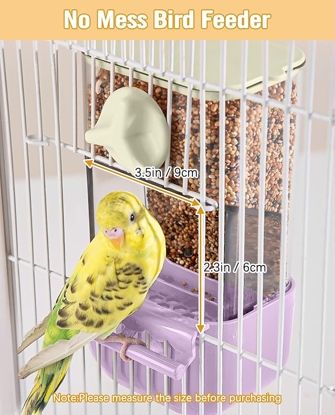BNOSDM No Mess Bird Cage Feeders Automatic Bird Feeder Parrot Cage Accessories Transparent Seed Food Container with Perch for Finches, Parakeets, Budgies, Lovebirds, Cockatoos, Canaries（Purple）