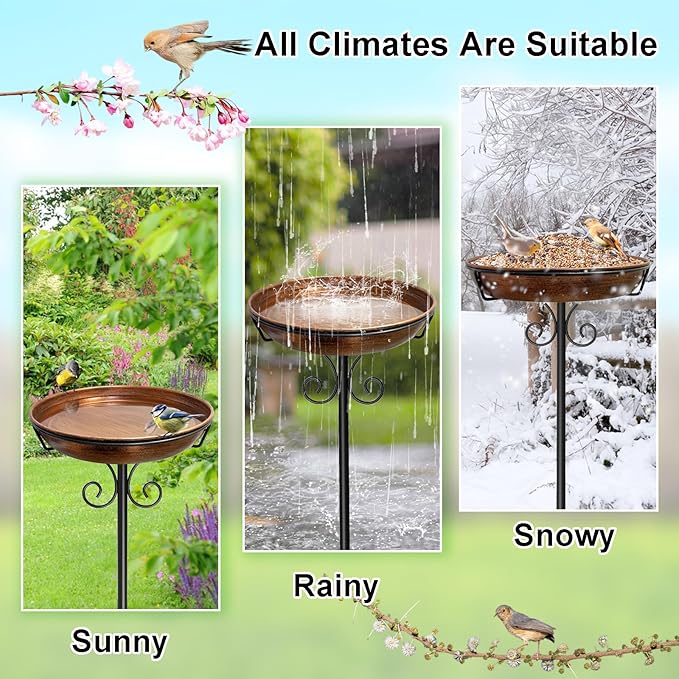 38In Freestanding Bird Bath for Outside, Detachable Birdbaths with Metal Stake, Bird Bath Feeder Bowl for Outdoors Garden Patio Yard Lawn,Sturdy Upgraded 5 Pronged Base (Vintage Bronze)