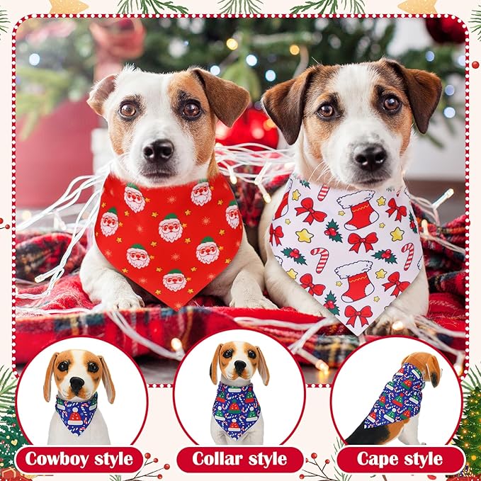 Aliceset 180 Pcs Christmas Dog Bandanas Bulk Christmas Bandanas for Dogs Adjustable Washable Pet Triangle Scarf Cute Kerchief Scarves for Pet Xmas Party Costume Accessories Decorations
