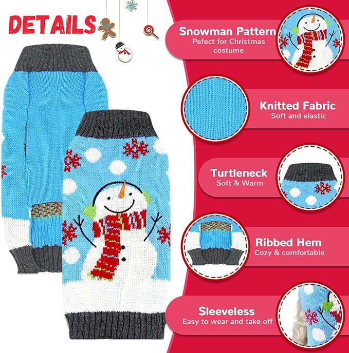 Pet Christmas Dog Sweaters Cute Animal Snowman Printed Puppy Xmas Costumes Winter Warm Turtleneck Jumpers Puppy Knitted Clothes Cat Outfits (S, Blue Snowman)