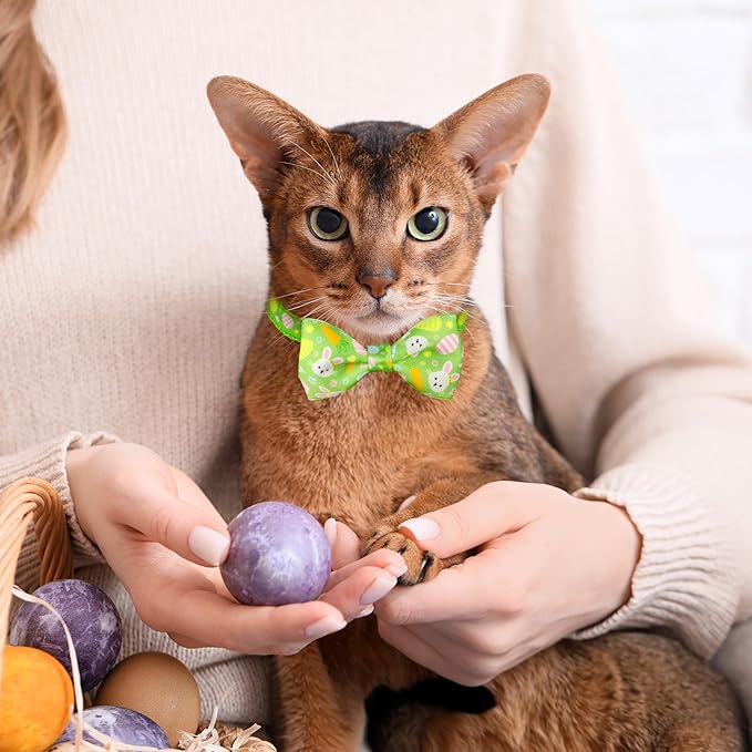 2 Pack Easter Cat Collar with Bowtie Adjustable Cute Kitten Collars for Easter Holiday Bunny and Egg Design with Decorative Charms