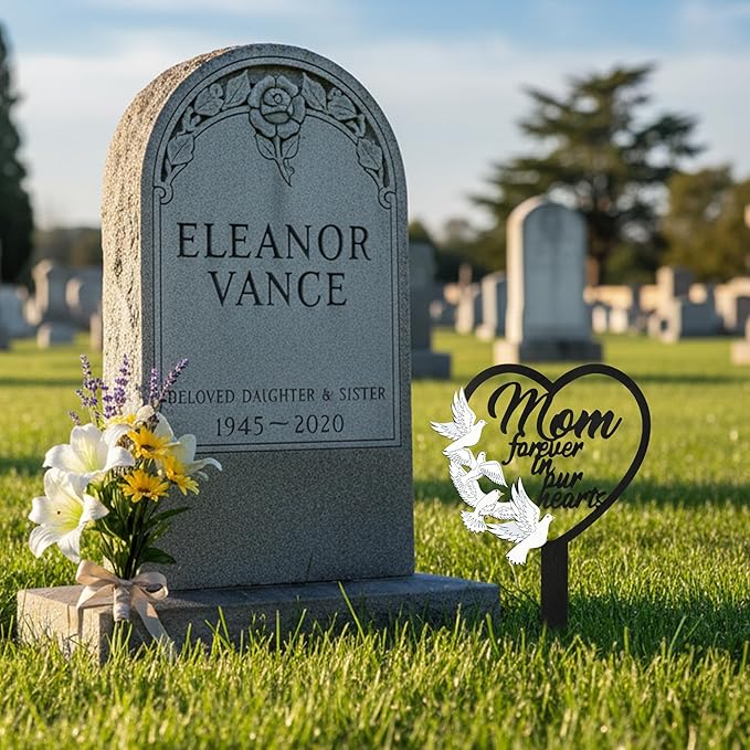 BUoonyer Stake Graves Cemetery Decorations - Mom Metal Memorial Grave Markers, Mother Heart Graveyard Sympathy Plaque, Dove Remembrance Graveside Burial Decor Sign for Outside Yard Garden
