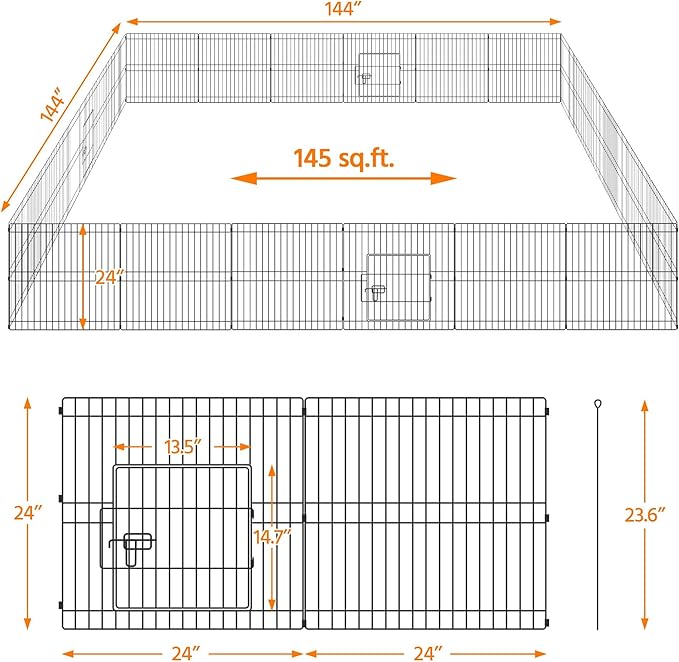 Yaheetech 24 inch 24 Panel Black Heavy Duty Foldable Metal Dog Exercise Pen Portable Cat Duck Chicken Puppy Fence with Door - Outdoor & Indoor